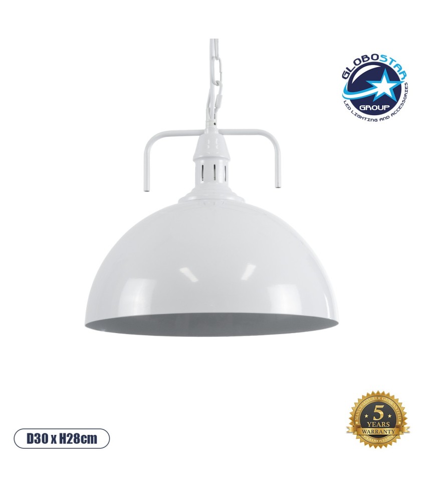 GLOBOSTAR® LARKIN 01174 Vintage Κρεμαστό Φωτιστικό Οροφής με Ντουί 1 x E27 AC 220-240V IP20 - Λευκό - Μ30 x Π30 x Y28cm